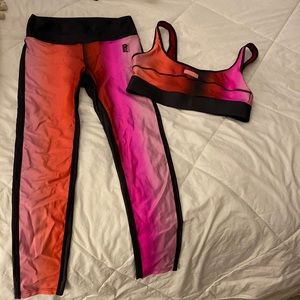 P.E. Nation Pink & Red Leggings & Bra Set - Size Medium